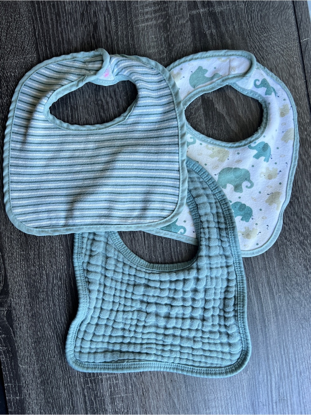 Neutral Baby Bib Bundle Set of 3 | Blue Muslin Elephant & Blue Striped